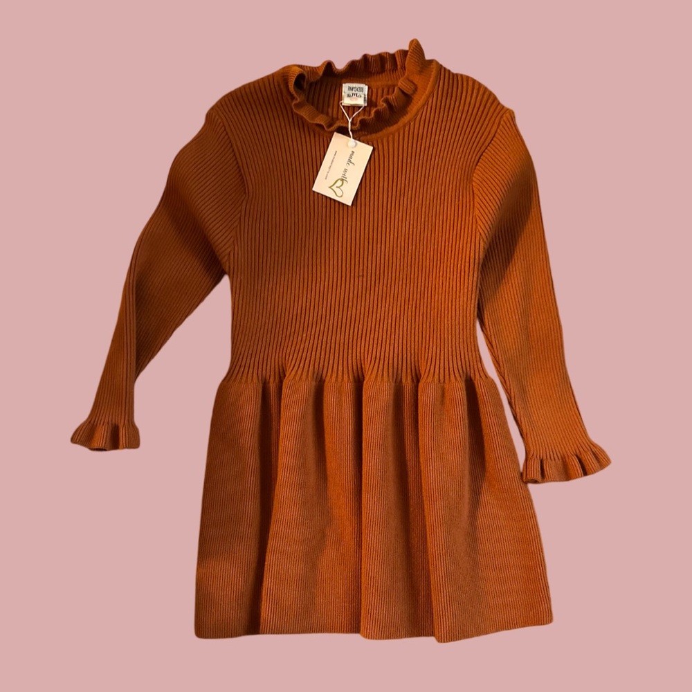 Ruffled Orange Knit Dress for Kids